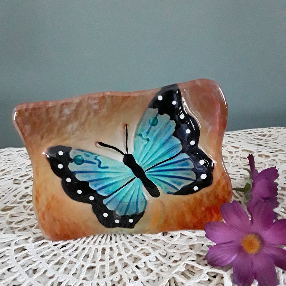 Vintage Translucent Glass Butterfly Tea Light Candle Holder